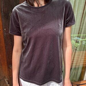 Lands End Shimmery Black Velvet Short Sleeve top, size M
